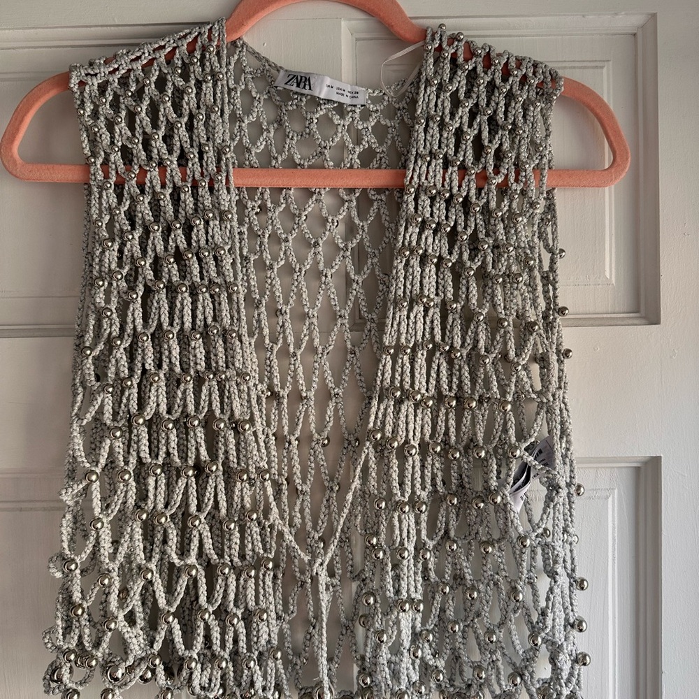 Zara Metallic Silver Crochet Vest